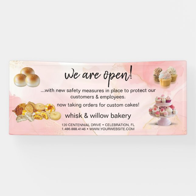 Minze & Gold Whisk Bakery Business Wiedereröffnung Banner (Horizontal)