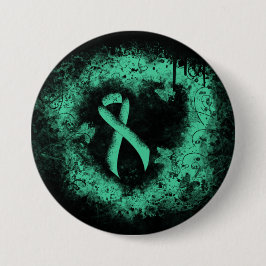 Minze Green Awareness Ribbon Grunge Herz Button