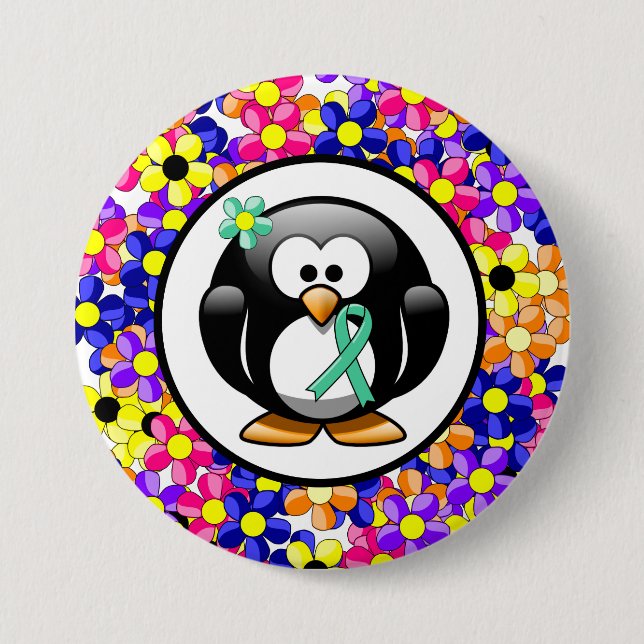 Minze Green Awareness Ribbon Penguin Button (Vorderseite)
