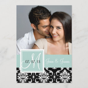 Minze Green Black Damask Foto Save the Date