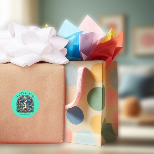 Minze Green Bunny Gardener verkleidete Glass Oster Runder Aufkleber (Von Creator hochgeladen)