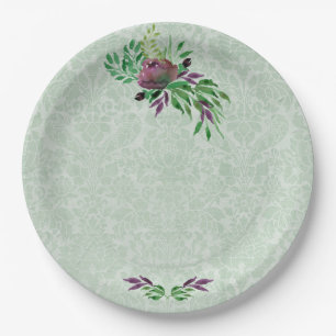 Minze Green Damask Custom Paper Teller 9"