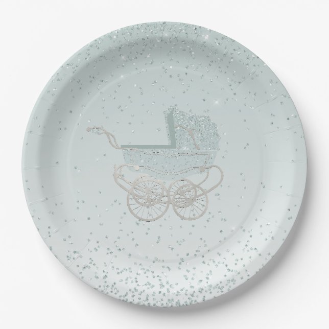 Minze Green Glitzer Babydusche Papierplatte Pappteller (Vorderseite)