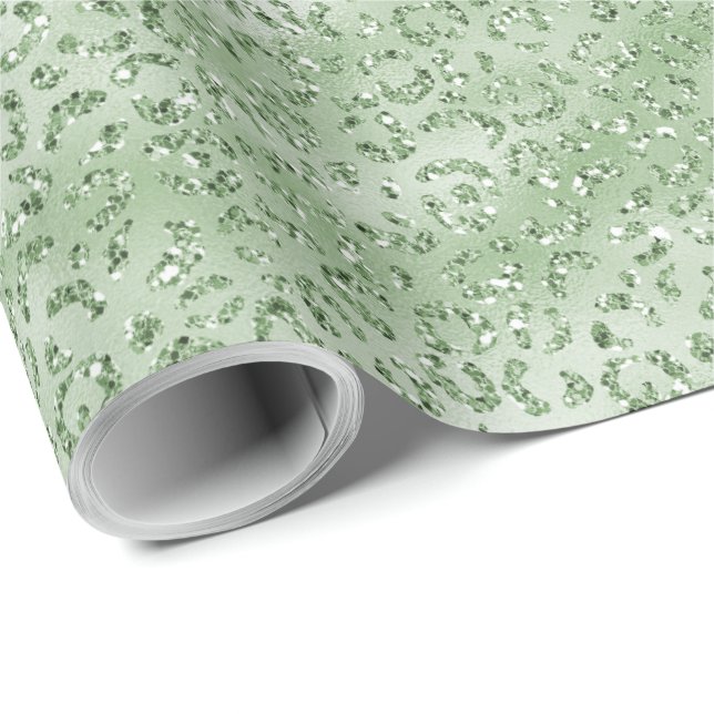 Minze Green Glitzer Leopard Print Geschenkpapier (Rolleneckpunkt)