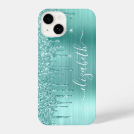 Minze Green Glitzer Personalisiert iPhone 14 Hülle