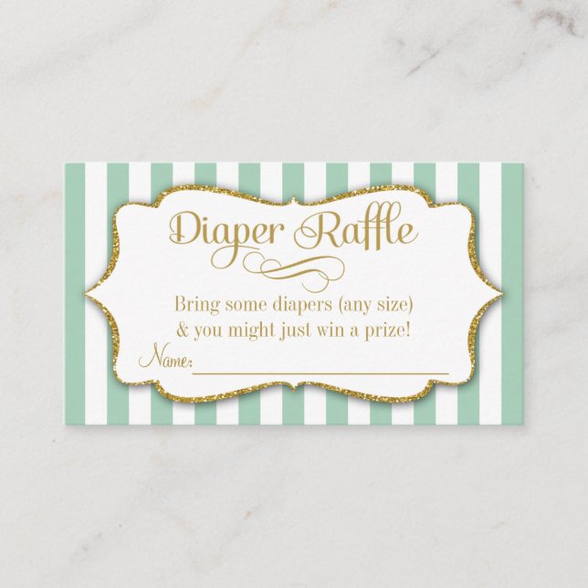 Minze Green Gold Diaper Raffle Baby Duschkarten Begleitkarte (Vorderseite)