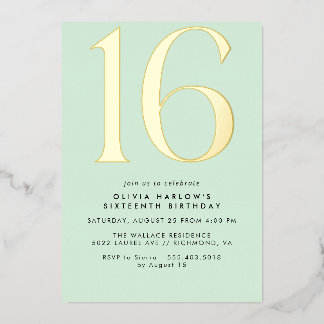 Minze Green & Gold | Modernes Niedliches Pastell S Folieneinladung