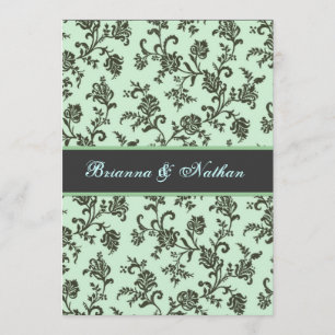 Minze Green & Gray Blume Damask Hochzeit Einladung