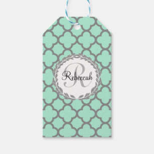 Minze Green Gray Quatrefolienname Mit Monogramm La Geschenkanhänger