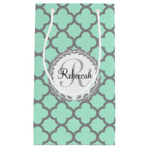 Minze Green Gray Quatrefolienname Mit Monogramm La Kleine Geschenktüte
