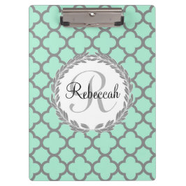 Minze Green Gray Quatrefolienname Mit Monogramm La Klemmbrett