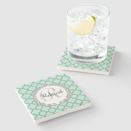 Minze Green Gray Quatrefolienname Mit Monogramm La Steinuntersetzer