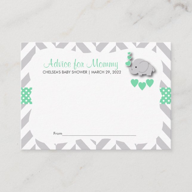 Minze Green & Grey Elephant Baby Dusche SM - Ratsc Terminkarte (Vorderseite)