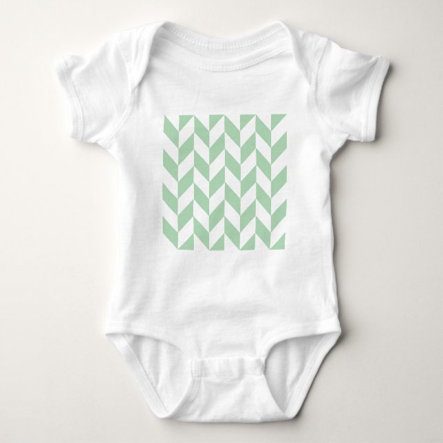 Minze Green Herringbone-Muster Baby Strampler (Vorderseite)