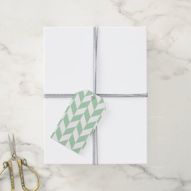 Minze Green Herringbone-Muster Geschenkanhänger (Mit Garn)