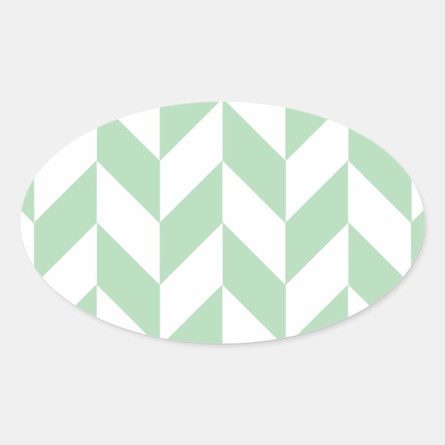 Minze Green Herringbone-Muster Ovaler Aufkleber (Vorderseite)
