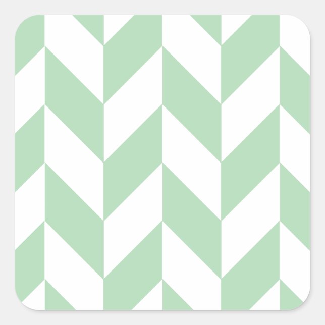 Minze Green Herringbone-Muster Quadratischer Aufkleber (Vorderseite)