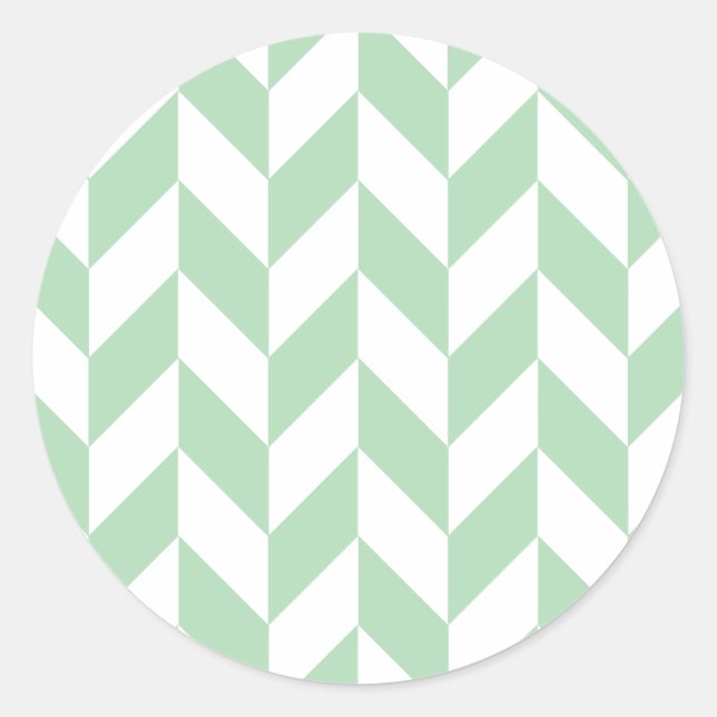 Minze Green Herringbone-Muster Runder Aufkleber (Vorderseite)