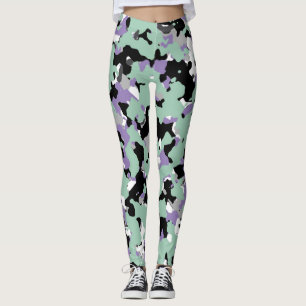 Minze Green & Lila Camouflage Camouflage Print Leggings