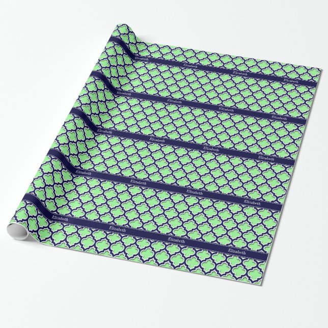 Minze Green, marokkanische Marine #5DS Navy Name M Geschenkpapier (Ungerollt)