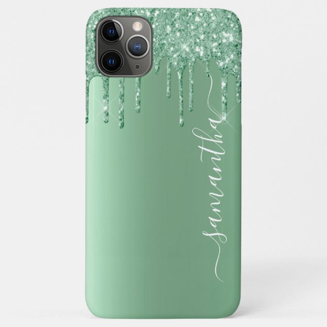 Minze Green Metal Look Handgeschriebener Name Glit Case-Mate iPhone Hülle (Rückseite)