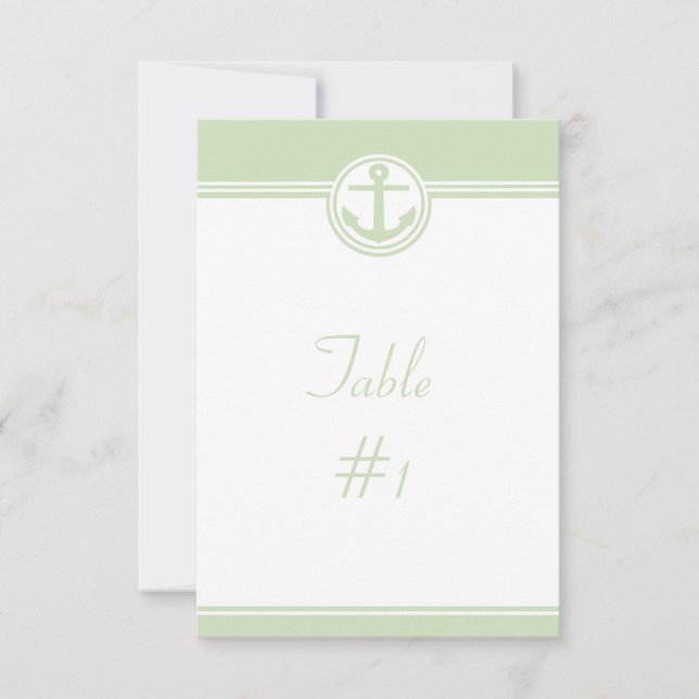 Minze Green Nautical Anchor Empfang Table Card Einladung (Vorderseite)