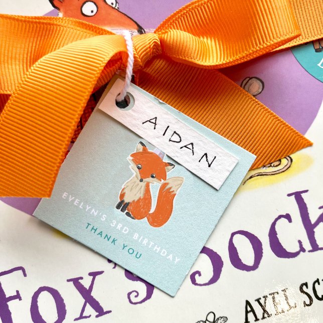 Minze Green Niedlich Fox Party Hat Woodland Geburt Geschenkanhänger (Fox party favor gift tags)