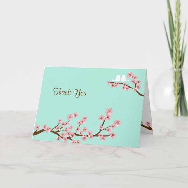 Minze Green & Pink Cherry Blossom Moderne Vielen D Dankeskarte (Vorderseite)