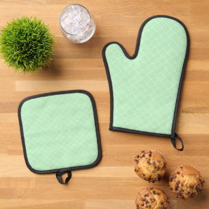 Minze Green Quatrefolie Ofenhandschuh & Topflappen-Set