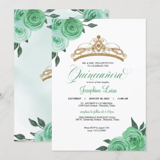Minze Green Rose Golden Tiara Quinceañera Geburtst Einladung