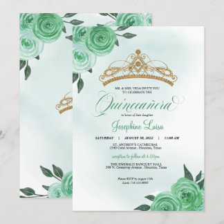 Minze Green Rose Golden Tiara Quinceañera Geburtst Einladung