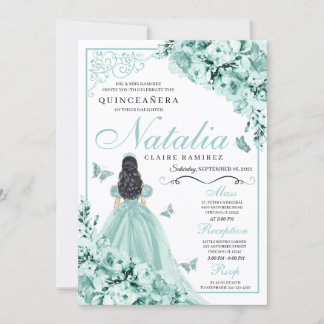 Minze Green Rose Princess Dress Quinceanera Einladung