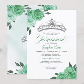 Minze Green Rose Silver Tiara Quinceañera Geburtst Einladung