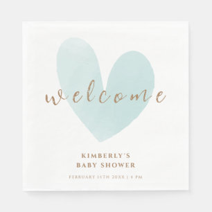 Minze Green Simple Heart Welcome Baby Dusche Serviette