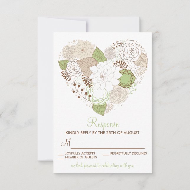 Minze Green Spring Heart Blume UAWG Response Card RSVP Karte (Vorderseite)