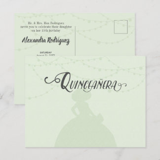 Minze Green & Steel Charro Silhouette Quinceanera Einladungspostkarte