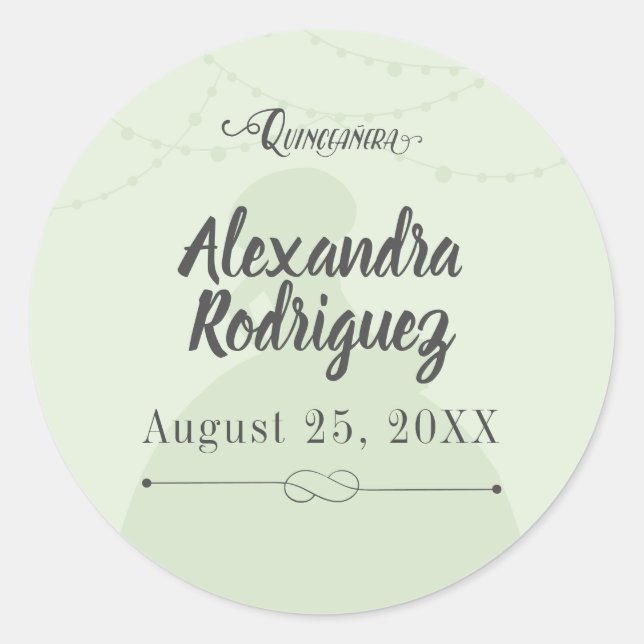 Minze Green & Steel Charro Silhouette Quinceanera Runder Aufkleber (Vorderseite)