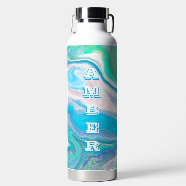 Minze Green und Blue Fluid Art Trinkflasche (Vorderseite)
