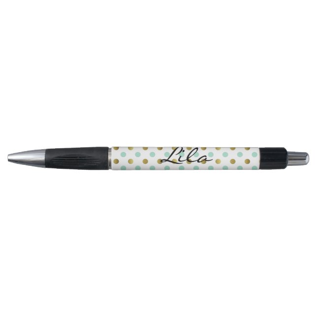 Minze Green und Gold Polka Dot Pen Kugelschreiber (Vorderseite)