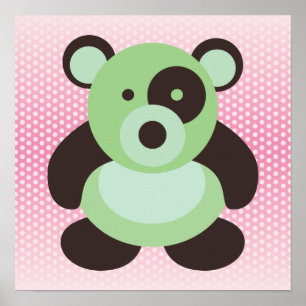 Minze Green und Pink Baby Panda Bear Poster
