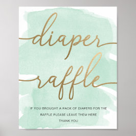 Minze Green Watercolor Gold Diaper Raffle Poster