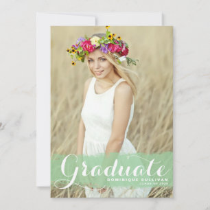 Minze Green Watercolor Overlay Foto Abschluss Einladung