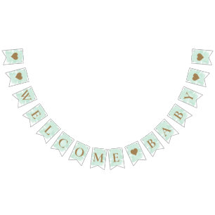 Minze Green Welcome Baby Bunting Flags Wimpelkette