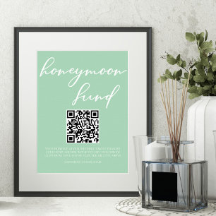 Minze Green White Wedding Honeymoon Fund QR Code Poster
