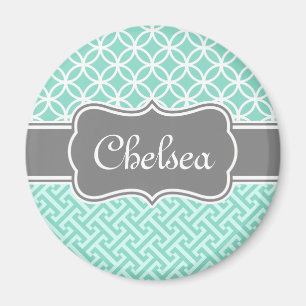 Minze griechische Schlüssel- und Circle-Muster Gra Magnet