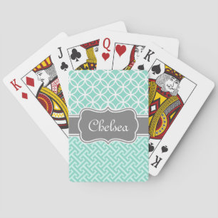 Minze griechische Schlüssel- und Circle-Muster Gra Spielkarten