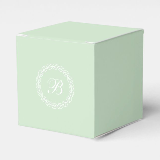 Minze Grün mit weißem Laurel Kraath mit Monogram Geschenkschachtel (Vorderseite)