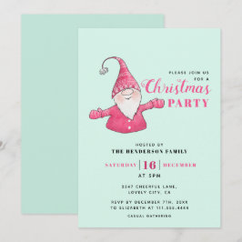 Minze Grün und Rosa Niedlich Gnome Weihnachten Einladung