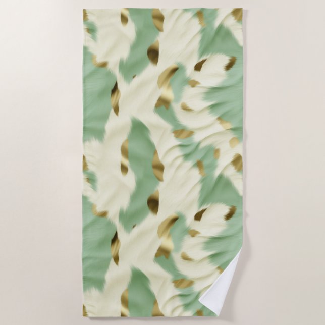 Minze grüne Creme Gold Cowhid Strandtuch (Vorderseite)