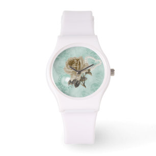 Minze grüne Elfenbein-Rose Sporty White Silicone W Armbanduhr